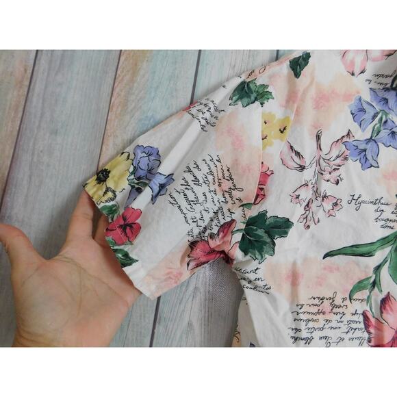 Woman Shirt Small Short Sleeve White Pink Green Flowers Vintage Separate Issue - Picture 3 of 6
